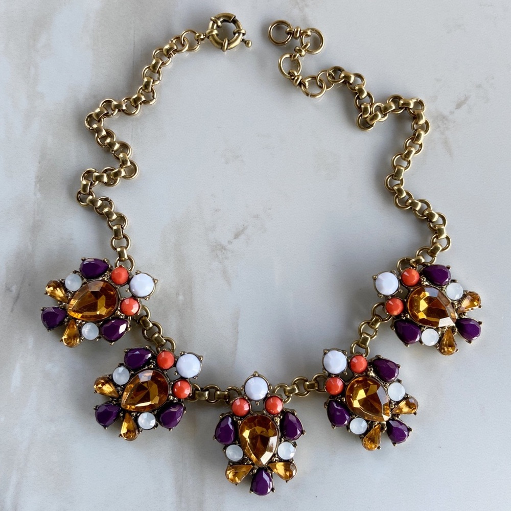 ModCloth Orange Purple Amber Bib Necklace.